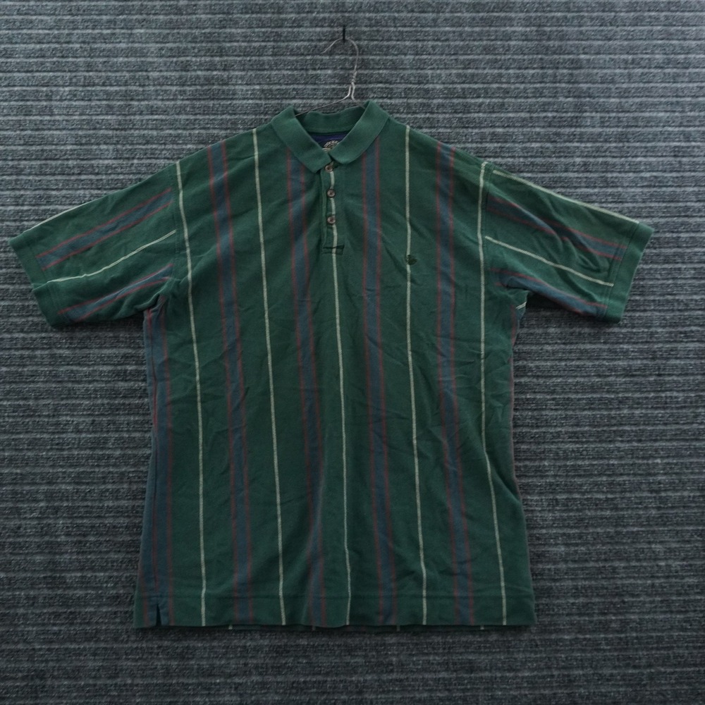Dockers Polo Shirt Mens L Green Vertical Stripe Vintage 90s Short Sleeve Cotton